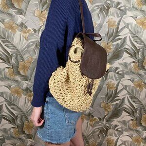 Woven straw cottage core backpack